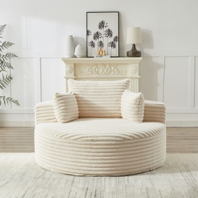 55-inch Fluffy Modern Round Single Sofa,No Assembly Required,Premium Corduroy & Chenille,Comfy Sleeper Chair for Living Room