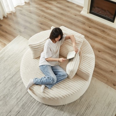 55-inch Fluffy Modern Round Single Sofa,No Assembly Required,Premium Corduroy & Chenille,Comfy Sleeper Chair for Living Room