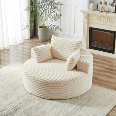 55-inch Fluffy Modern Round Single Sofa,No Assembly Required,Premium Corduroy & Chenille,Comfy Sleeper Chair for Living Room