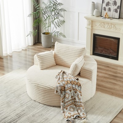55-inch Fluffy Modern Round Single Sofa,No Assembly Required,Premium Corduroy & Chenille,Comfy Sleeper Chair for Living Room