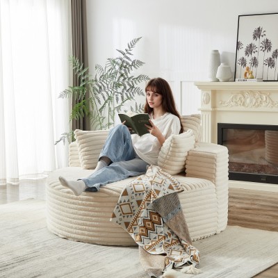 55-inch Fluffy Modern Round Single Sofa,No Assembly Required,Premium Corduroy & Chenille,Comfy Sleeper Chair for Living Room