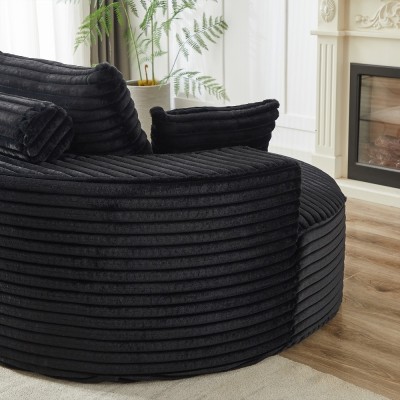 55-inch Fluffy Modern Round Single Sofa,No Assembly Required,Premium Corduroy & Chenille,Comfy Sleeper Chair for Living Room