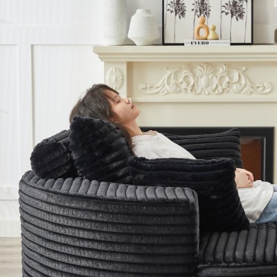 55-inch Fluffy Modern Round Single Sofa,No Assembly Required,Premium Corduroy & Chenille,Comfy Sleeper Chair for Living Room