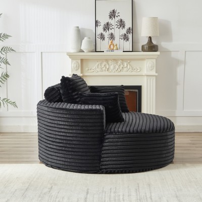 55-inch Fluffy Modern Round Single Sofa,No Assembly Required,Premium Corduroy & Chenille,Comfy Sleeper Chair for Living Room