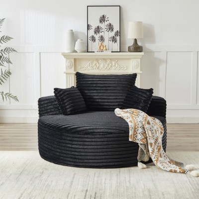 55-inch Fluffy Modern Round Single Sofa,No Assembly Required,Premium Corduroy & Chenille,Comfy Sleeper Chair for Living Room