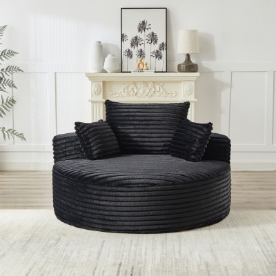 55-inch Fluffy Modern Round Single Sofa,No Assembly Required,Premium Corduroy & Chenille,Comfy Sleeper Chair for Living Room