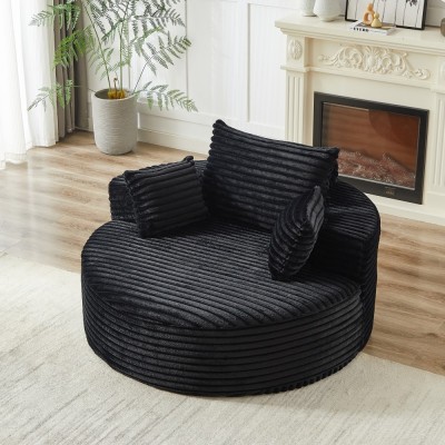 55-inch Fluffy Modern Round Single Sofa,No Assembly Required,Premium Corduroy & Chenille,Comfy Sleeper Chair for Living Room