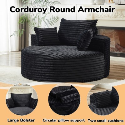 55-inch Fluffy Modern Round Single Sofa,No Assembly Required,Premium Corduroy & Chenille,Comfy Sleeper Chair for Living Room