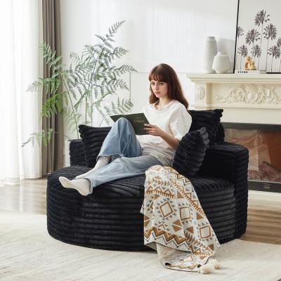 55-inch Fluffy Modern Round Single Sofa,No Assembly Required,Premium Corduroy & Chenille,Comfy Sleeper Chair for Living Room