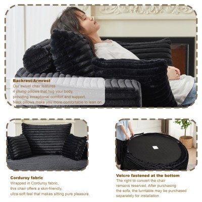 55-inch Fluffy Modern Round Single Sofa,No Assembly Required,Premium Corduroy & Chenille,Comfy Sleeper Chair for Living Room
