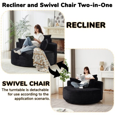55-inch Fluffy Modern Round Single Sofa,No Assembly Required,Premium Corduroy & Chenille,Comfy Sleeper Chair for Living Room