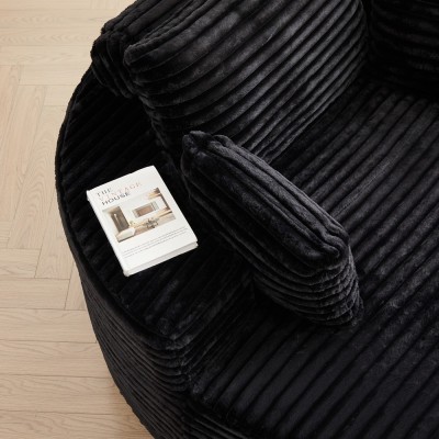 55-inch Fluffy Modern Round Single Sofa,No Assembly Required,Premium Corduroy & Chenille,Comfy Sleeper Chair for Living Room