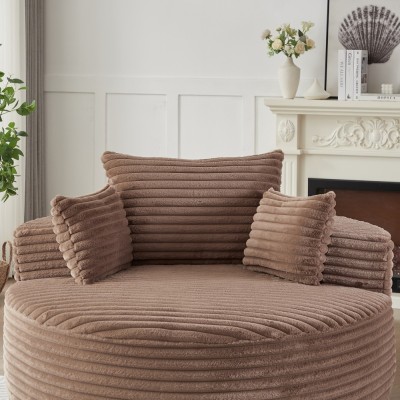 55-inch Fluffy Modern Round Single Sofa,No Assembly Required,Premium Corduroy & Chenille,Comfy Sleeper Chair for Living Room