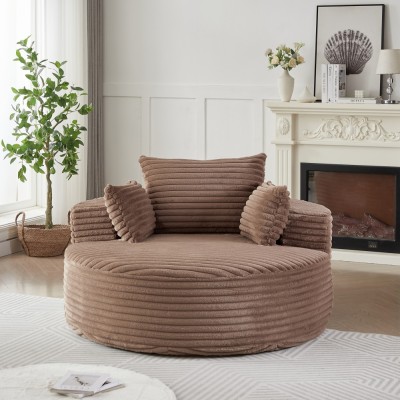 55-inch Fluffy Modern Round Single Sofa,No Assembly Required,Premium Corduroy & Chenille,Comfy Sleeper Chair for Living Room