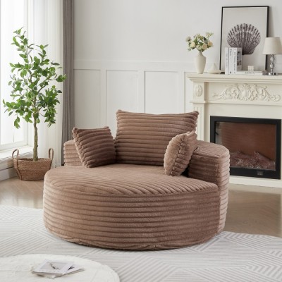 55-inch Fluffy Modern Round Single Sofa,No Assembly Required,Premium Corduroy & Chenille,Comfy Sleeper Chair for Living Room