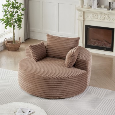 55-inch Fluffy Modern Round Single Sofa,No Assembly Required,Premium Corduroy & Chenille,Comfy Sleeper Chair for Living Room