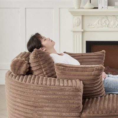 55-inch Fluffy Modern Round Single Sofa,No Assembly Required,Premium Corduroy & Chenille,Comfy Sleeper Chair for Living Room