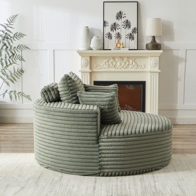 55-inch Fluffy Modern Round Single Sofa,No Assembly Required,Premium Corduroy & Chenille,Comfy Sleeper Chair for Living Room