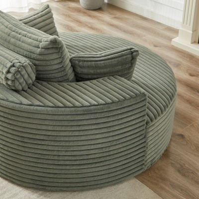 55-inch Fluffy Modern Round Single Sofa,No Assembly Required,Premium Corduroy & Chenille,Comfy Sleeper Chair for Living Room