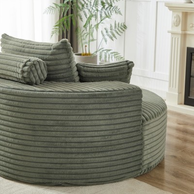 55-inch Fluffy Modern Round Single Sofa,No Assembly Required,Premium Corduroy & Chenille,Comfy Sleeper Chair for Living Room