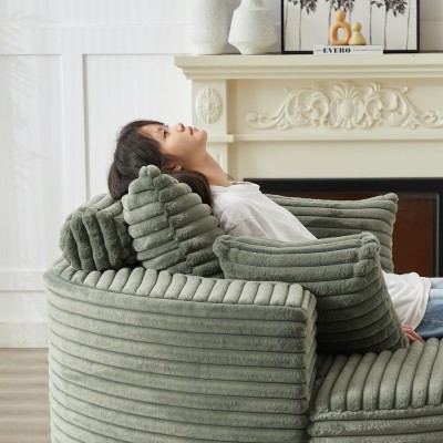 55-inch Fluffy Modern Round Single Sofa,No Assembly Required,Premium Corduroy & Chenille,Comfy Sleeper Chair for Living Room