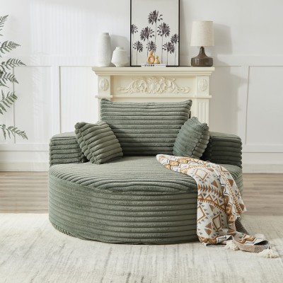 55-inch Fluffy Modern Round Single Sofa,No Assembly Required,Premium Corduroy & Chenille,Comfy Sleeper Chair for Living Room