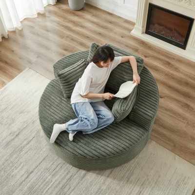 55-inch Fluffy Modern Round Single Sofa,No Assembly Required,Premium Corduroy & Chenille,Comfy Sleeper Chair for Living Room