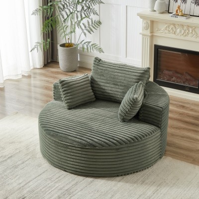 55-inch Fluffy Modern Round Single Sofa,No Assembly Required,Premium Corduroy & Chenille,Comfy Sleeper Chair for Living Room