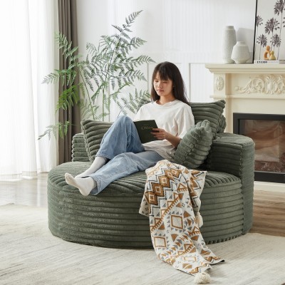 55-inch Fluffy Modern Round Single Sofa,No Assembly Required,Premium Corduroy & Chenille,Comfy Sleeper Chair for Living Room