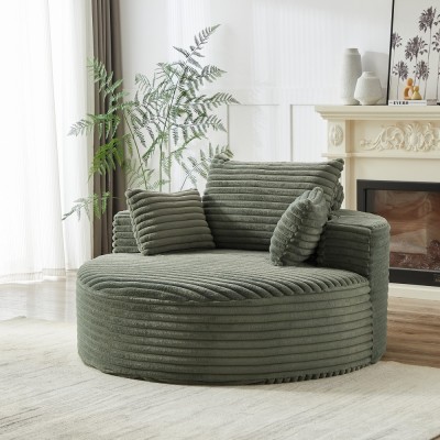 55-inch Fluffy Modern Round Single Sofa,No Assembly Required,Premium Corduroy & Chenille,Comfy Sleeper Chair for Living Room