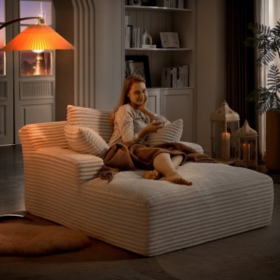 Oversized Chaise Lounge Chair Indoor,Corduroy Upholstered Modern Sofa Couch,No Assembly Required,Comfy Sleeper Sofa for Living
