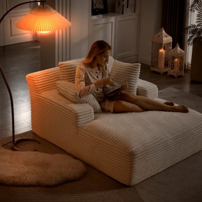 Oversized Chaise Lounge Chair Indoor,Corduroy Upholstered Modern Sofa Couch,No Assembly Required,Comfy Sleeper Sofa for Living