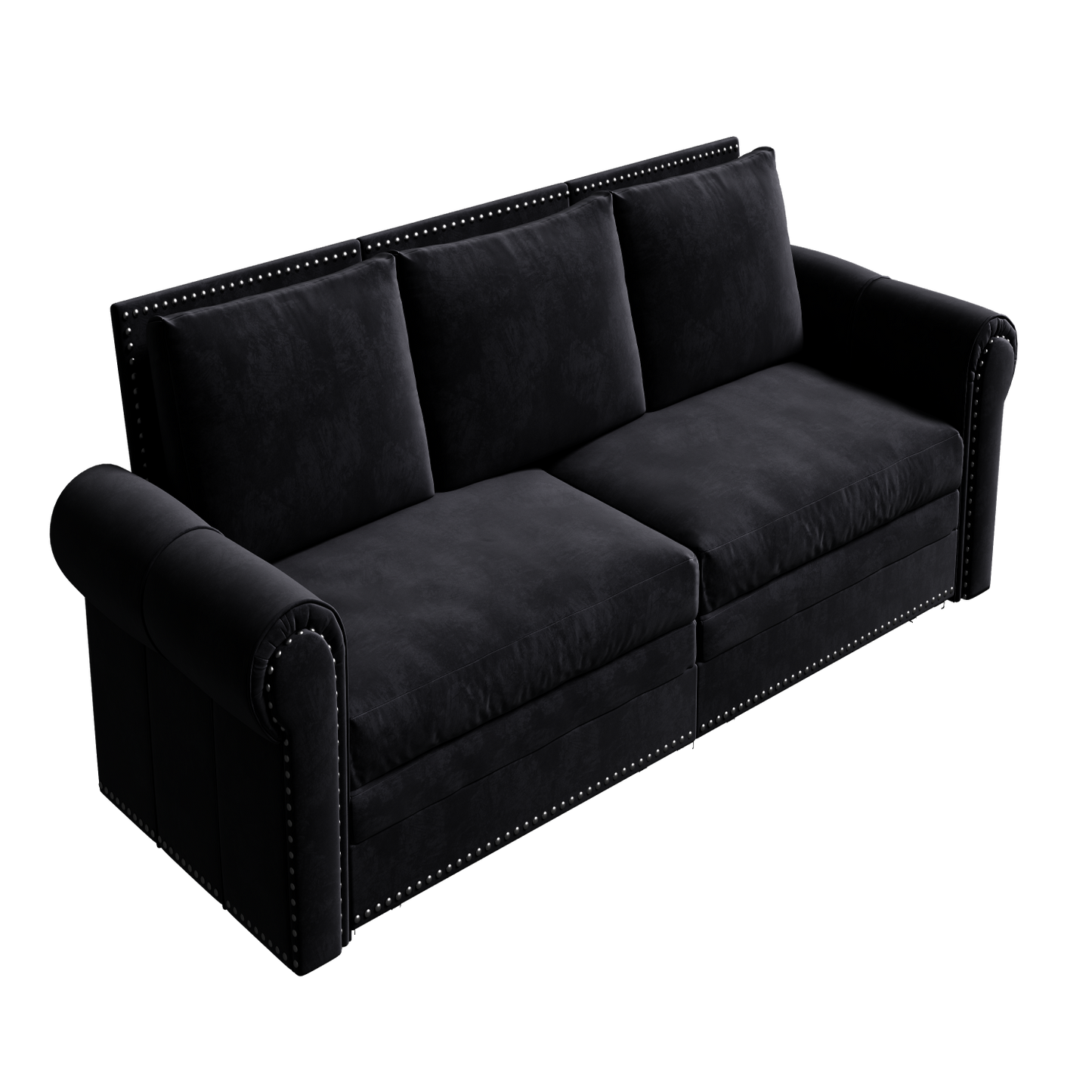 Chesterfield Sofa,93.7' King Pull Out Sofa Bed,3-in-1 Velvet Convertible Sleeper Sofa with Nailhead Trim & Rolled Arm,Multi-Functional Sofa Bed for Black
