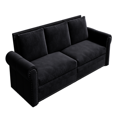 Chesterfield Sofa,93.7' King Pull Out Sofa Bed,3-in-1 Velvet Convertible Sleeper Sofa with Nailhead Trim & Rolled Arm,Multi-Functional Sofa Bed for Black