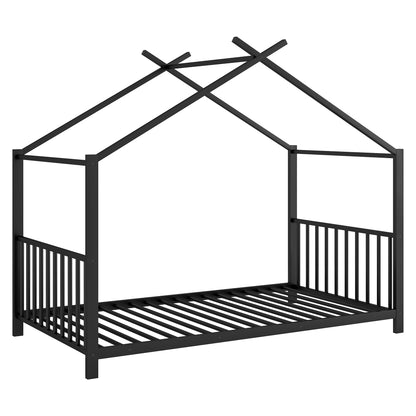 Twin Size Metal House Platform Bed, Black - Modern Minimalist Design with Durable Metal Frame and No Box Spring Needed