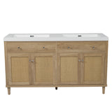 60 Inch Bathroom Vanity with Double Sink SMC, Large Storage Space, Solid Wood Legs, Silver Knobs, Wood Finish