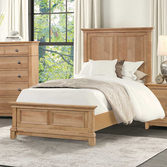 3pc Set Farmhouse Style Twin Size Bed Nightstands Plank Headboard Natural Oak Bedroom Furniture