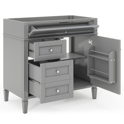 Modern 36'' Bathroom Vanity with 2 Drawers and Tip-out Drawer, Solid Wood Frame in Grey, MDF & Rubberwood Construction