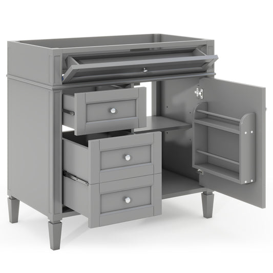 Modern 36'' Bathroom Vanity with 2 Drawers and Tip-out Drawer, Solid Wood Frame in Grey, MDF & Rubberwood Construction