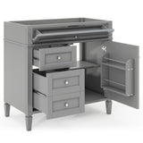 Modern 36'' Bathroom Vanity with 2 Drawers and Tip-out Drawer, Solid Wood Frame in Grey, MDF & Rubberwood Construction
