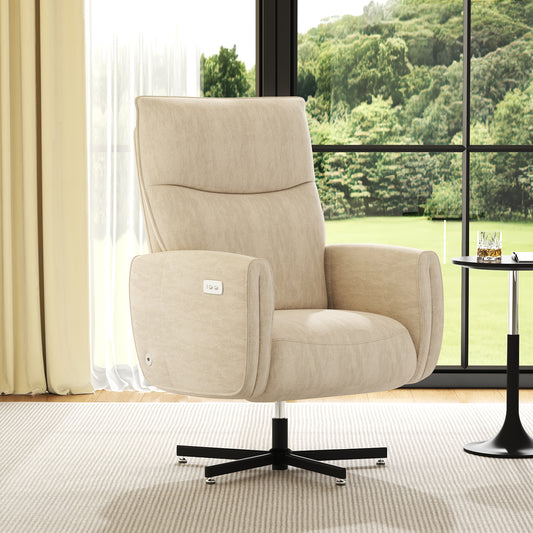 Power Swivel Recliner Chair, Electric Reclining with USB & Type-C Charging, 360° Swivel Velvet Upholstered Accent Chair, for Home Office & Living Room, Easy Assembly,Beige