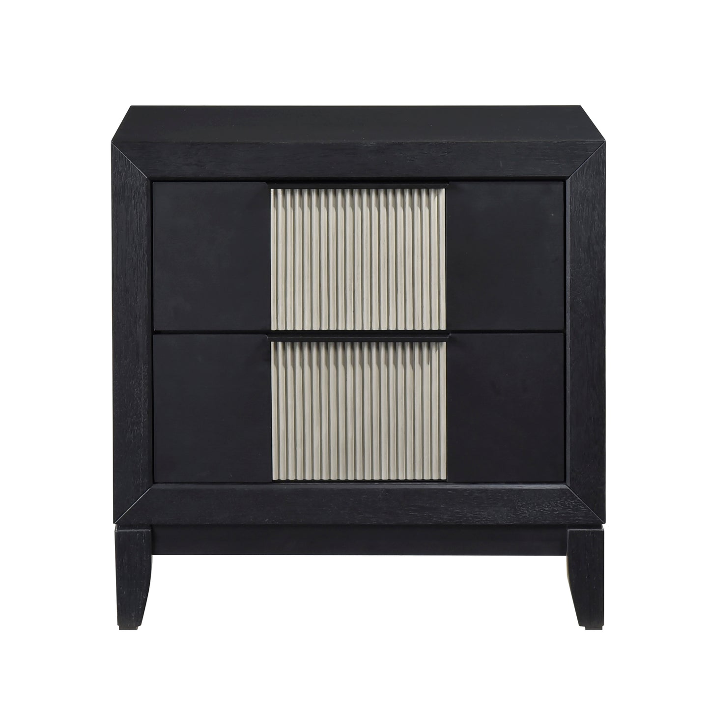 Contemporary 2-Drawer Nightstand Charcoal Gray Finish Solid Wood Bedroom Furniture 1pc Bedside Table Reeded Front Panels