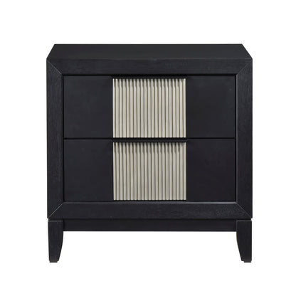 Contemporary 2-Drawer Nightstand Charcoal Gray Finish Solid Wood Bedroom Furniture 1pc Bedside Table Reeded Front Panels