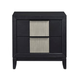 Contemporary 2-Drawer Nightstand Charcoal Gray Finish Solid Wood Bedroom Furniture 1pc Bedside Table Reeded Front Panels
