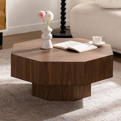 30.51 inch Coffee table Wooden Octagonal-Shaped for Living Room Walnut Suitable for Bedroom, Living Room, Office