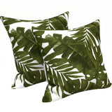 (same as W419P2886)2 Pack Outdoor Throw Pillows, Waterproof & Fade-Resistant Patio Cushions for Garden, Porch, Poolside Furniture - Soft & Comfortable Decorative Pillow Covers (18x18 Inch, Green leaf)