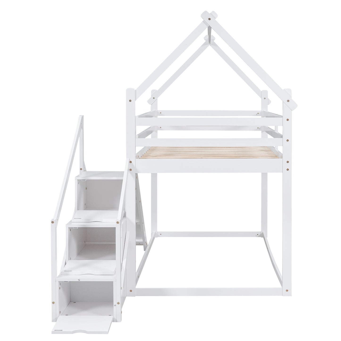 Borahmia Twin over Twin House Bunk Bed with Slide and Staircase, White