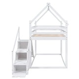 Borahmia Twin over Twin House Bunk Bed with Slide and Staircase, White