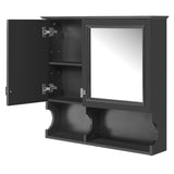 Modern Black Wall-Mounted Mirror Medicine Cabinet with Adjustable Shelf, 30 Inch Bathroom Storage with Doors and Open Shelves, Solid Wood Frame and High-Definition Mirror
