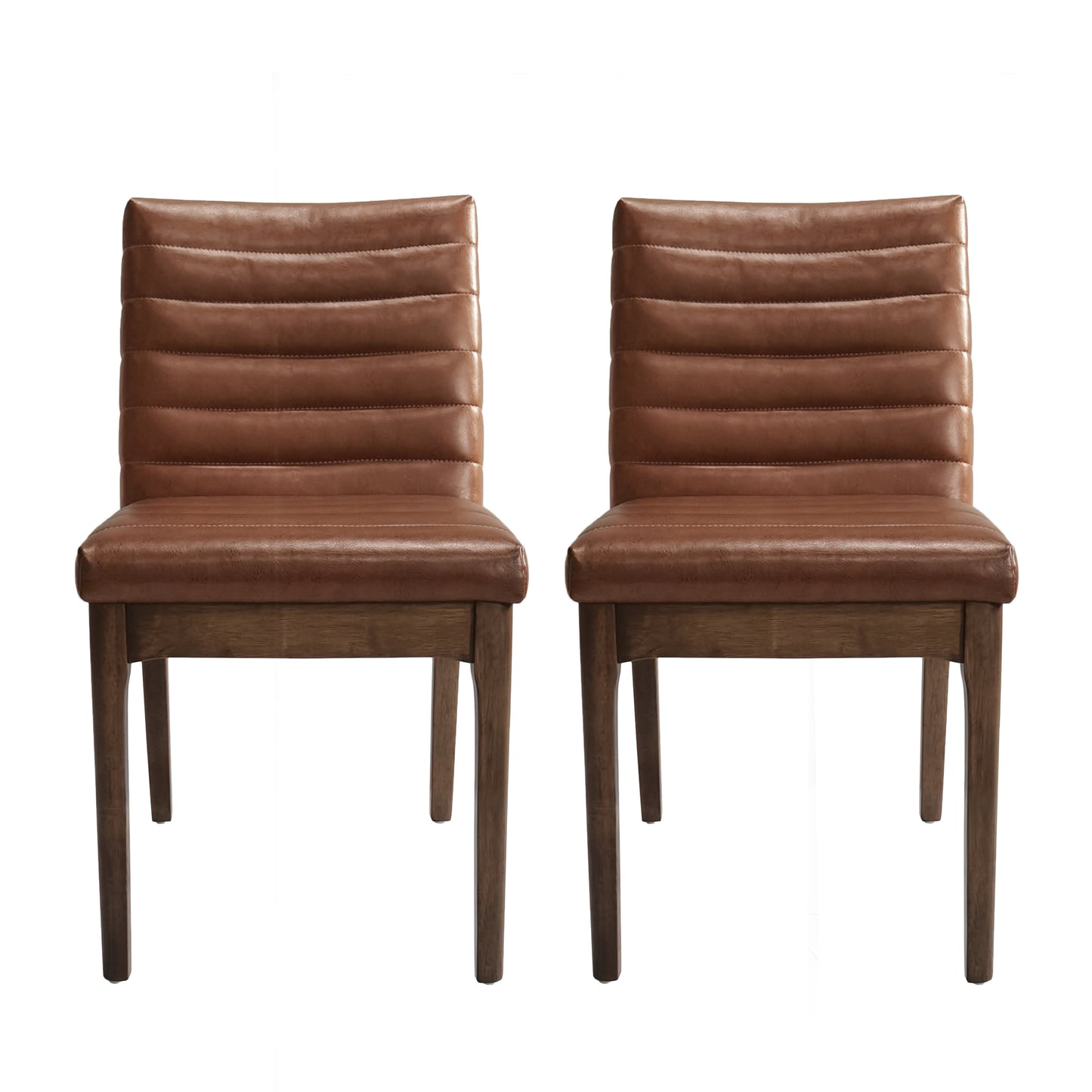 Upholstered Dining Chairs with Rubber Legs, Set of 2,Cognac Brown